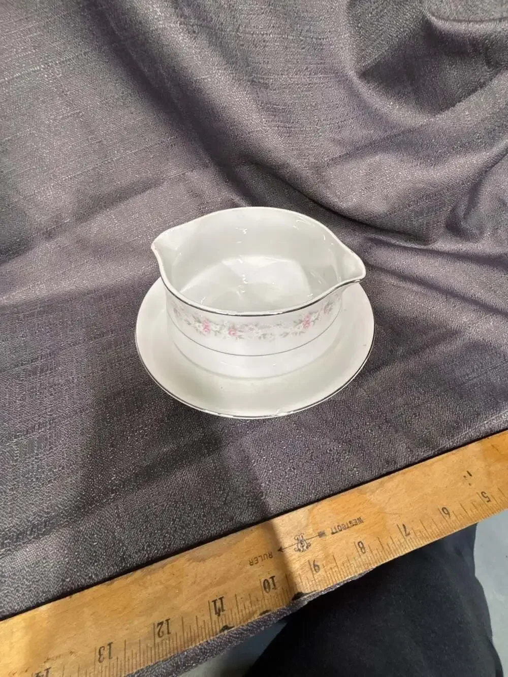 Maria Fine Porcelain China Gravy Boat with Attached Underplate